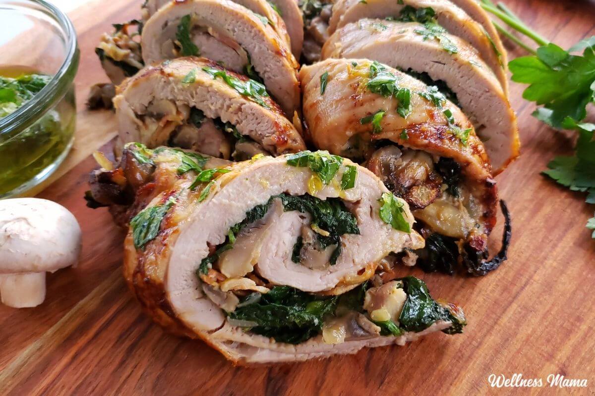 Roasted Stuffed Pork Tenderloin With Lemon Parsley Oil